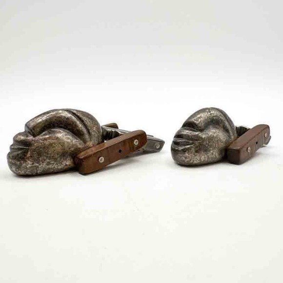 Vintage Modern Handmade Mask Clip On Earrings Pewter? Wood Tribal Easter Island - Picture 12 of 12